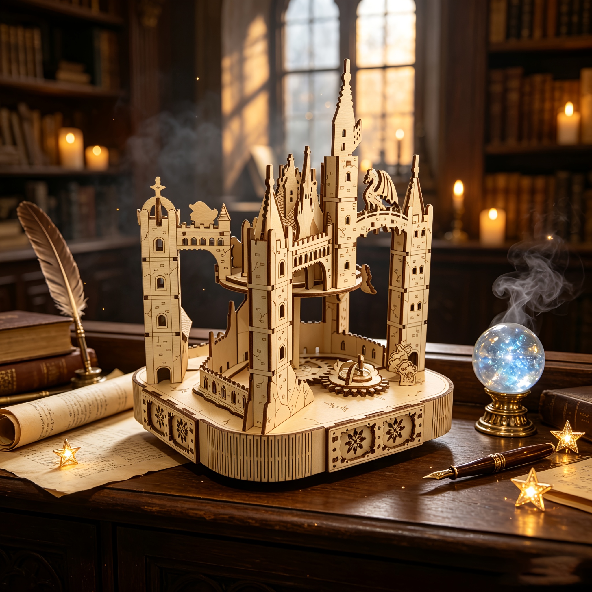 DIY 3D Wooden Puzzle Magic Castle Music Box